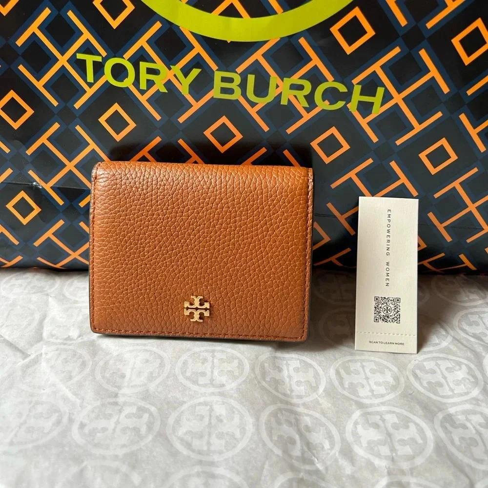 Tory Burch Blake Color Block Mini Wallet Bourbon Cornbread Brown Tan Gold Yellow